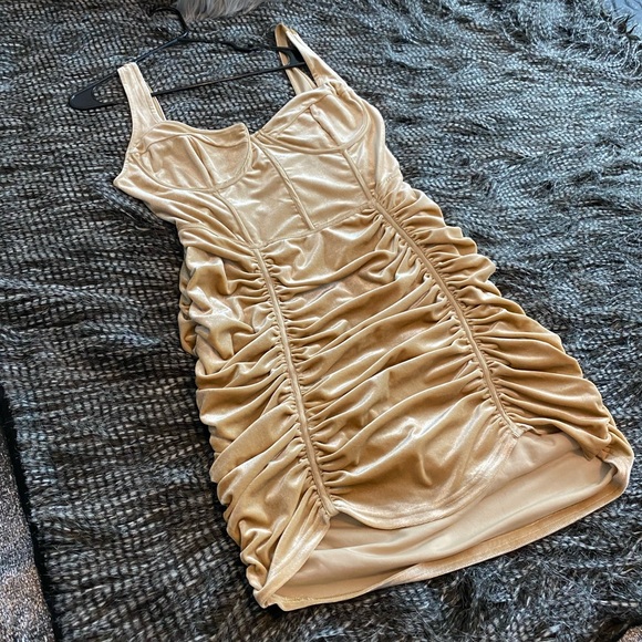 Nude ruche suede dress - Picture 3 of 6